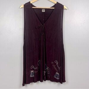 Blue Fish burgundy slinky knit tie front artsy vest, size 0 = up to a size 10.